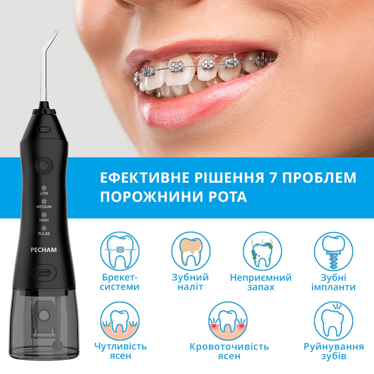 Іригатор Pecham travel black PC-1581 + річний запас насадок