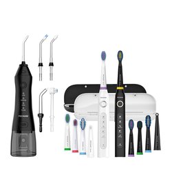 Комплект Іригатор Pecham travel black PC-1581 + Набір звукових зубних щіток PECHAM Black and White Travel Set PC-084